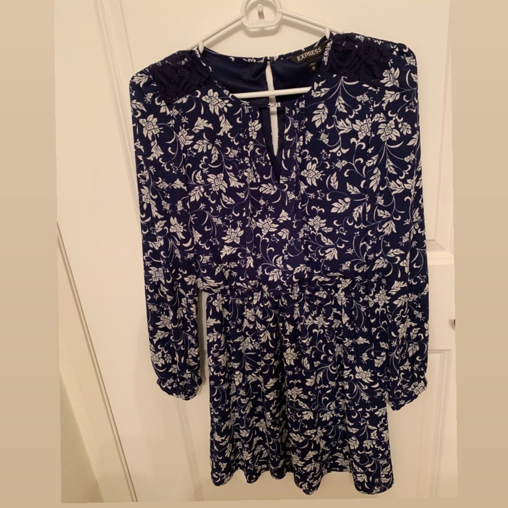 Express blue patterned dress